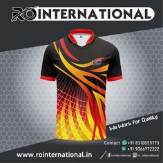 the front and back of a black shirt with yellow, red and orange flames on it