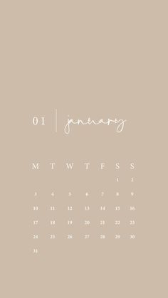 a calendar with the word january written in white ink on a beige background, next to a