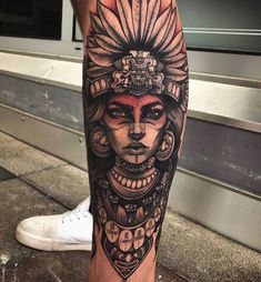 Aztec Girl Tattoo, Indian Girl Tattoos, Aztec Tattoos Sleeve, Best Leg Tattoos, Mayan Tattoos, Aztec Tattoos, Aztec Tattoo Designs