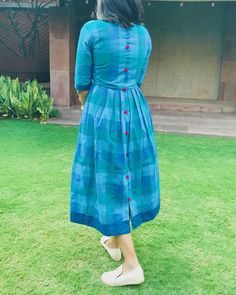 Ikkat Kurtis, Dress Kurti, The Secret Label, Kalamkari Dresses, Blue Gingham Dress, Ikkat Dresses, Outfit Everyday, Outfit Collection, Casual Frocks