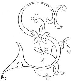 the letter c with flowers and leaves on it is drawn in black ink by hand