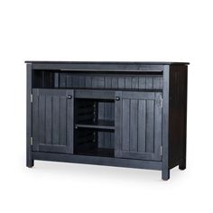 an entertainment center with two doors and shelves