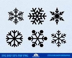 six snowflakes are shown in black and white, with the words sv dxf