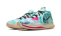 the nike zoom basketball shoe is designed to look like it has been painted with blue and pink