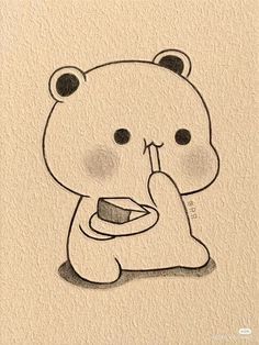 a drawing of a bear holding a piece of food