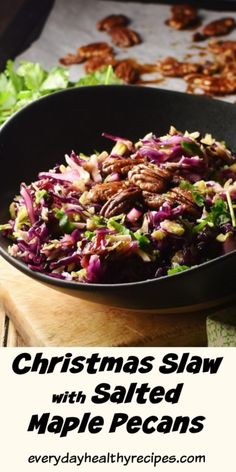 christmas salad with shaved maple pecans in a skillet