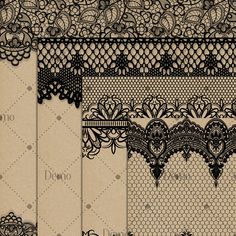 four different types of black lace on beige paper