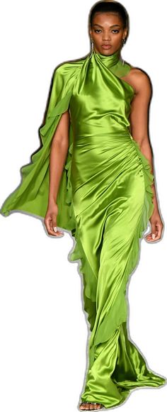 Draped Ruffles Evening Dress, Draped Ruffle Evening Dress, Pre-draped Ruffled Evening Dress, Pre-draped Gown With Ruffles, Green Ruffled Evening Dress, Silk Evening Gown With Ruffles, Green Ruffled Cocktail Evening Dress, Silk Draped Evening Dress For Banquet, Green Ruffled Gown For Evening