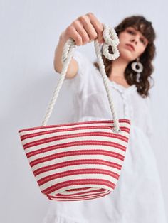 Bag For Love -Beaded Decor Striped Pattern Bucket Bag - Women Crossbody Product Description Color Red Pattern Type Striped Style Fashionable Bag Size Small Quantity 1 piece Type Bucket Bag Composition 100% Cotton Material Cotton Size Chart INCH CM Size Bag Width Bag Height Bag Length Strap Length one-size 3.1 7.9 7.9 47.2 Size Bag Width Bag Height Bag Length Strap Length one-size 8 20 20 120 Similar Products h2 { text-align: center; } .red-box { width: 100%; display: flex; flex-direction: row; f Red Bucket Shoulder Bag With Adjustable Strap, Casual Red Beach Bag With Adjustable Strap, Red Tote Bucket Bag For Beach, Red Bucket Shoulder Bag For Daily Use, Red Beach Bucket Tote Bag, Trendy Red Shoulder Beach Bag, Red Bucket Bag For Vacation, Red Shoulder Bucket Bag For Beach, Casual Red Pouch Bucket Bag