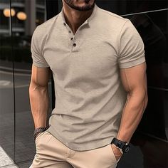 Summer and autumn men's T-shirt sports fitness short-sleeved fashion slim button-down polo shirt Business Shirts Men, Sports Polo Shirts, Mens Henley, Polo Tees, Van Halen, Business Shirts, Summer Outfits Men, Men Shirt Style, Short Sleeve Polo