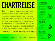 a poster with the words chartreuse in black and green, on a yellow background