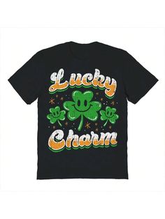 COMFY & COOL: Nearly There offers graphic shirts made of materials that are durable, comfortable, and easy to care for. Whether you're looking for a funny, inspirational, or pop-culture-inspired graphic shirt, we've got you covered.Nearly There St Patrick's Lucky Charm Graphic Black Unisex Cotton Short-Sleeve T-Shirt Black Casual  Short Sleeve Cotton   Medium Stretch  Men Clothing, size features are:Bust: ,Length: ,Sleeve Length: Funny Black T-shirt With Graphic Print, Novelty Fan Merchandise T-shirt With Letter Print, Black Novelty Shirt With Graphic Print, Black Novelty Shirt With Funny Print, Novelty Black Shirt With Funny Print, Fun Black Pre-shrunk T-shirt, Fun Black T-shirt, Fun Black Shirt With Slogan, Black T-shirt With Funny Print For Fans