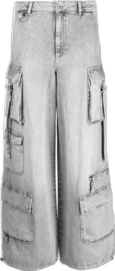 Cargo Pant, Cargo Trousers, Grey Cotton, Light Grey, Wide Leg, Trousers, High Waisted, Grey, Pants