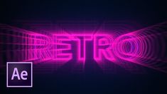 the word retro is illuminated in pink and purple light with an abstract pattern behind it