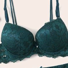 New - Never Worn. Ordered As Gift And They Sent The Wrong Size. Can Not Return. Shein Padded Push Up Lace Underwire Bra In Beautiful Emerald Green Size Medium Clear Strap Bra, Butterfly Bra, Green Bra, Push Up Strapless Bra, Chain Bra, Pretty Bras, Corset Bra, Nude Bra, Lace Underwire