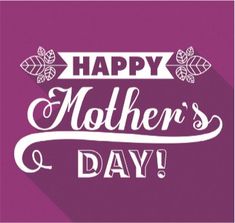 happy mother's day greeting card with leaves and ribbon on purple background stock photo