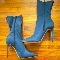 Blue Heeled Boots! Never Worn Before. Size 8. Chic Light Blue Round Toe Boots, Light Blue Party Boots For Fall, Blue Closed Toe Boots For Spring, Chic Light Blue Boots With Round Toe, Light Blue Pointed Toe Boots For Fall, Blue Pointed Toe Boots For Spring, Blue Round Toe Heels For Winter, Blue Ankle Boot Heels For Fall, Blue Closed Toe Boots For Fall