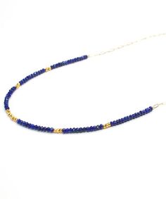 Lyra Lapis + Gold Vermeil Necklace | Delicate Blue Beaded Necklace | Short Gemstone Necklace | Lapis Lapis Lazuli Beaded Necklace With Faceted Beads For Gift, Gold Lapis Lazuli Necklace With Faceted Beads, Gold Lapis Lazuli Faceted Beads Necklace, Elegant Sapphire Faceted Beaded Necklaces, Sapphire Faceted Beaded Necklace For Gift, Faceted Sapphire Beaded Necklace Gift, Lapis Lazuli Faceted Bead Necklaces, Lapis Lazuli Necklaces With Faceted Beads, Lapis Lazuli Faceted Round Bead Necklaces