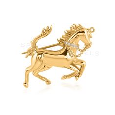 Natural H/SI Diamond Horse Brooch Pin Pendant 18k Yellow Solid Gold 0.10 Ct. Brooch Diamond, Horse Brooch, Horse Pendant, Horses Pendant, Diamond Brooch, Pin Pendant, Pendant Gold, Diamond Clarity, Gold Pendant