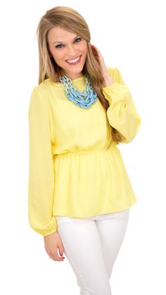 Chic Peplum Top For Spring Workwear, Elegant Peplum Top For Spring Day Out, Feminine Peplum Top For Workwear In Spring, Office Top, Yellow Tops, Chit Chat, Blue Door, Pastel Yellow, Virtual Closet