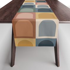 a long table with an abstract design on it