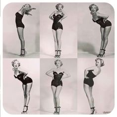 black and white photograph of marilyn monroe in six different poses