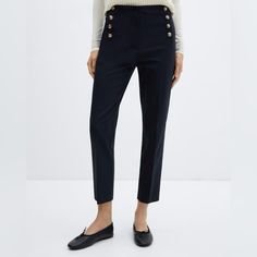 Cotton-Blend Fabric. Cropped Design. Skinny Fit. Two Side Pockets. Two Welt Pockets On The Back. Concealed Button, Hook And Zip Fastening. Decorative Buttons. Plain Canvas, Button Pants, Baggy Trousers, Smart Trousers, Cropped Trousers, Tailored Trousers, Personal Stylist, Emporio Armani, Women Crop