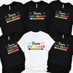 First Day of School Tee, Customizable School Team Grade T-Shirts, First Grade Tee, Second Grade Shirt, Appreciation Gift for Elementary School Kids, Back to School T-Shirts, Third Grade Shirt, Team Fourth Grade, Team 5th Grade Shirt, Team Kindergarten Shirt, Team Pre-school Shirt ➤HOW DO I KNOW WHAT SIZE FITS ME BEST  To See Our Size Chart, Please Make Sure To Scroll Through The Photos. The Measurements For Our Shirts Are Listed There As Well. These Are A Unisex Fit, So They Will Be Looser If You Order Your Normal Women's Size. For A More Fitted Look, Most People Will Size Down. Please Keep In Mind That Our Size Chart Measurements Are Not in Circumference. ➤EASIEST WAY TO ORDER 1. First, Make Sure That You Have Read All Relevant Information. You Have Scrolled Through All Of The Photos 2. O Second Grade Shirt, School T Shirts, Happy First Day Of School, Kindergarten Shirts, Back To School Kids, Back 2 School, Welcome Back To School, School Tees, School Team