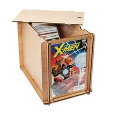 a wooden box with an x - men comic inside