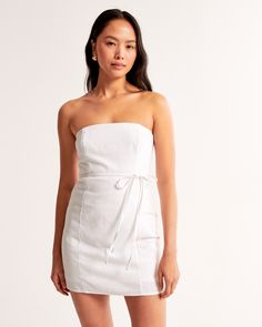 Flattering strapless skort in our comfortable linen-blend fabric, featuring self-tie waist detail, back smocking and built-in hidden shorts. Female Features, Women's Tie, Grad Pics, American Clothing, Womens Tie, Linen Women, White Material, American Apparel, Abercrombie Fitch