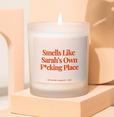 Smells Like (Name's) own f*cking place - This New Home Candle is the perfect way to light up their new place. Personalize it with their name  and add a warm glow and a touch of humor to their fresh start.  PRODUCTION We ship most orders within 1 business day of purchase--unless you've requested a proof, then we wait for our resident perfectionist to give the green light! We pour our own candles daily in our Tennessee studio, where the candles get more love and attention than our houseplants! We Apartment Gift, Cactus Blossoms, Welcome Home Gifts, Pajamas All Day, First Home Gifts, Paper Packaging, Custom Candles, Personalized Candles, Home Candles