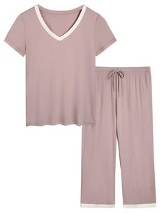 PRICES MAY VARY. 🌙[Moisture Wicking]: With 95% viscose made from bamboo material, this pajama set is perfect for women suffering from night sweats and sleeplessness. Breathable fabric allows moisture wicking, promoting heat dissipation and allows air circulation. 🌙[Ultra Soft]: Compared with cotton, viscose made from bamboo is more lightweight, much smoother and softer just like silk, feeling like a second skin and giving you a better sense of wearing comfort in bed. 🌙[High Quality]: This pai Sleep Wear For Women Pajamas, Night Sweat, Bed High, Womens Sleepwear, Pjs Set, Capri Set, Bamboo Material, Bamboo Pajamas, Home Clothes