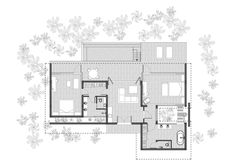 the floor plan for a house with two bedroom and an attached living room, which is also