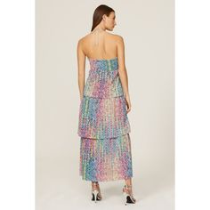 Rainbow sequins (60% Polyester, 40% Metallic). Lining (100% Polyester). A-line. Side zipper closure. 44" from shoulder to hemline. Imported. Prom Dress With Contrast Sequin In Midi Length, Glamorous Embellished Midi Dress For Spring, Glamorous Summer A-line Midi Dress, Multicolor Maxi Dress For Evening Parties, Midi Prom Dress With Contrast Sequin, Elegant Midi-length Prom Dress With Contrast Sequin, Multicolor Contrast Sequin Dress, Embellished Sequin Maxi Dress For Summer, Summer Embellished Midi Sequin Dress