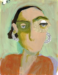 an abstract painting of a woman with green eyes