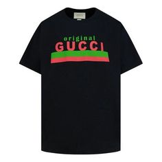 GUCCI Original Gucci Black Short Sleeve Tee 616036-XJCOQ-1082 (Men's/Short Sleeve/Gift Recommend/Gift to Boyfriend) Black Cotton T-shirt With Signature Print, Casual Summer T-shirt With Signature Print, Black Crew Neck T-shirt With Signature Print, Gucci Tops With Logo Detail For Streetwear, Black Graphic Tee With Signature Print, Casual T-shirt With Signature Print Short Sleeve, Casual Short Sleeve T-shirt With Signature Print, Gucci Sporty Tops With Letter Print, Sporty Gucci Tops With Letter Print