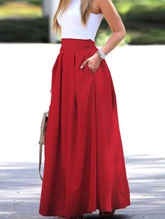 Beach Maxi Skirt, Long Skirt Summer, Feminine Skirt, Sundress Casual, High Waist Long Skirt, High Waisted Pleated Skirt, Maxi Rok, High Rise Style, Pleated Long Skirt