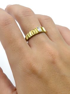 Solid 14k Gold Delicate Ring/Stackable Rings/Statement Rings/Stacking Gold Rings/Engagement Ring/14k Gold Ring/Gold Rings for Woman This delicate 14K Solid Gold Ring will be indispensable part of your special days. It can be used both on special occasion and daily. Our Solid 14k gold ring can be wear with your other stackable rings, statement rings, engagement ring and can be a perfect gift for your wife, girlfriend, mother or best friends. 💎 PRODUCT DETAILS * Made to order * Gold: Solid 14K Go Gold Dainty Ring With Center Stone, Dainty Gold Ring With Center Stone, Gold Rings With Single Cut Diamonds In Baguette Shape, Gold Rings With Single Cut Baguette Diamonds, Gold Ring With Single Cut Diamonds And Baguette Shape, Gold Baguette Cut Ring With Single Cut Diamonds, Gold Stackable Rings With Center Stone For Anniversary, Gold Stackable Rings With Center Stone, Gold Stackable Rings With Center Stone In Round Band