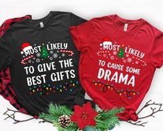 "Celebrate the holidays in style with our 'Most Likely To' Christmas Couple Shirt! This festive duo is the perfect way to showcase your holiday spirit and playful connection. Customize it with your names for a personal touch, making it a memorable addition to your festive wardrobe. Spread joy, laughter, and love this Christmas season with this unique couple's shirt, perfect for festive gatherings and creating lasting memories together!" -- HOW TO BUY -- * We have Tshirt, Sweatshirt, Hoodie and B Sister Christmas, Matching Couple Shirts, Family Christmas Shirts, Couple Matching, Christmas Couple, Friend Christmas, Couple Shirts, Matching Shirts, Have A Great Day