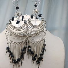 Black Onyx Large Chandelier Earrings Gift It Or Wear It Order Now To Receive By Halloween Goth Halloween Spooky Large Chandeliers, Chandelier Earrings, Black Onyx, Earring Gifts, Black Silver, Handcrafted Jewelry, Onyx, Jewelry Crafts, Jewelry Earrings