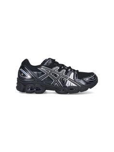 Asics 'Gel-Nimbus 9' sneakers in black mesh with leather details, silver trim, round toe, laces, mesh design, rubber sole. composition: 100% textile | Asics Men's gel-nimbus 9 Sneakers in Black/Pure Silver | SS24 Asics Gel Nimbus 9, Gel Nimbus 9, Black Pure, Asics Sneakers, Asics Men, Athletic Gear, Mesh Design, Asics Gel, Trendy Shoes