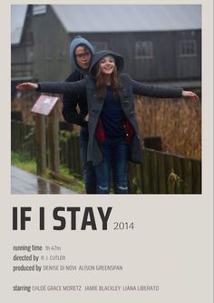 two people standing in front of a sign that says if i stay