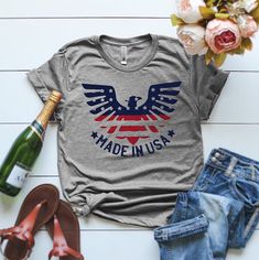 Made in the USA T-Shirt Made in America T Shirt Patriotic Shirt Independence Day Toddler Shirt Graphic T Shirts 4th of July Shirts  by ClothingByShane 4th Of July Shirts, Usa Tee, Chic Gowns, Fourth Of July Shirts, Patriotic Shirt, Usa Shirt, American Flag Shirt, Patriotic Shirts, Made In America