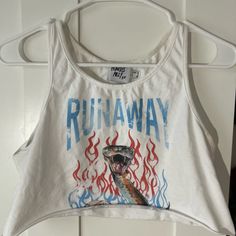 Princess Polly, Never Worn, White Cropped Tank, Boxy Fit White Graphic Print Sports Crop Top, White Graphic Print Crop Top For Sports, White Crop Tank, White Crop, Princess Polly, Crop Tank, Color White, Size 6, Crop Tops