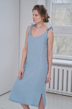 MsWrinkle’s clothing – from human to human.  100% handmade.*Description*- Linen slip dress with ties, side slits and pockets. Length can be adjusted with the ties;- Dress is also available in knee length - https://www.etsy.com/listing/691981297/linen-tie-dress-linen-slip-dress-linen?ref=shop_home_active_1&frs=1- High quality European linen;- Washed and softened (doesn't shrink anymore);- Medium weight linen (150 g/m2);- Our linen is OEKO-TEX certified that meets human ecological safety requi Summer Midi Dress With Pockets, Casual Summer Suspender Dress With Tie Straps, Summer Beach Midi Dress With Pockets, Casual Beach Suspender Dress With Tie Straps, Spaghetti Strap Vacation Dresses With Pockets, Casual Knee-length Sundress With Tie Straps, Beach Sundress Midi Dress With Pockets, Casual Slip Dress With Tie Straps For Beach, Linen Dresses With Pockets And Spaghetti Straps