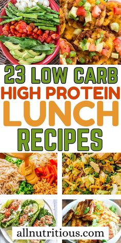 These low carb lunch recipes are packed with protein. Ideal for healthy eating on a high protein diet. These healthy lunch ideas will help you stay on track with your low carb meal plan and keto diet goals. Low Carb Meal Plan, Low Carb Lunch, Easy Lunch Recipes, High Protein Low Carb, High Protein Diet, Keto Diet For Beginners, Easy Lunches, Healthy Lunch, Lunch Recipes