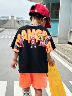 SLAYR KIDS Young Boy Loose Fit Casual Cartoon Graffiti Pattern Short Sleeve Top And Shorts Set Multicolor Casual  Short Sleeve Knitted Fabric Cartoon,Figure,Letter  Slight Stretch All Young Boys Clothing, size features are:Bust: ,Length: ,Sleeve Length: Graffiti Pattern, Cartoon Graffiti, Graffiti Cartoons, Men Tshirt, Boys Set, Boys Clothing, Shorts Set, Patterned Shorts, Latest Styles