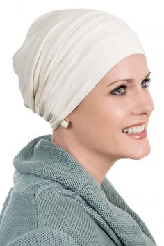 Cardani® Mod Slouchy Snood Cap for Women in Luxury Bamboo One Size Beige Bonnet, Lightweight Beanie Hat, Beige One Size Fits Most Bonnet, One Size Fits Most Beige Bonnet, Elegant White Headwrap One Size Fits Most, Adjustable Cream Headwrap, Elegant Beanie-style Turban, Elegant One-size Beanie Turban, Elegant White Summer Turban