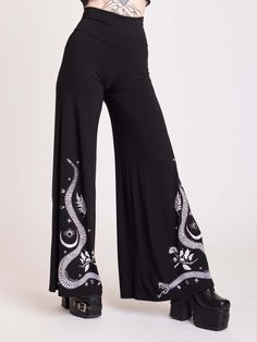 Snake Palazzo Pants Boho Aesthetic Outfit, Mystical Snake, Bohemian Pants, Snake Art, Seductive Clothes, Soft Pants, Stretchy Pants, Flared Pants, Dark Fashion