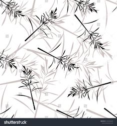 black and white bamboo leaves on a white background seamless wallpaper, pattern or backdrop